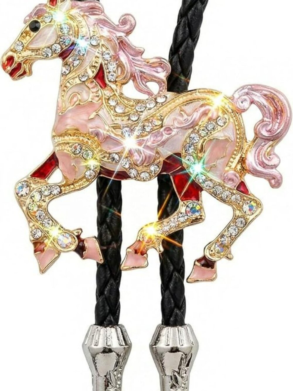 Boloβ Tie Silver Colorful Horse with Rhinestones Trendy Western Necklace